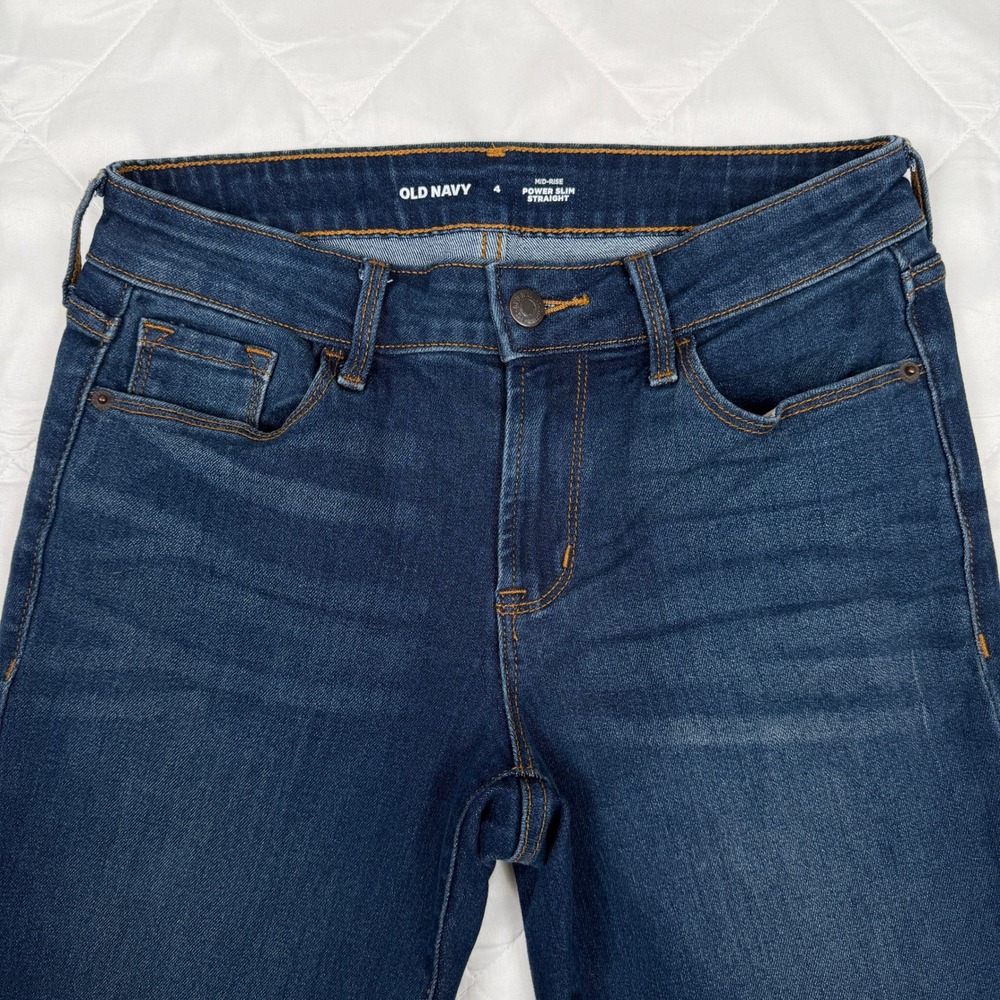 Old Navy Jeans Womens 4 Mid Rise Power Slim‎ Straight Dark Wash Stretch 29x29 - Picture 4 of 9